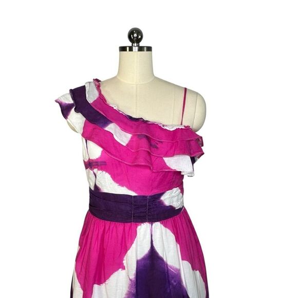 Busayo Collective Purple and Pink Tie Dye Ruffle One-Shoulder Midi Dress | 6 - Picture 11 of 12